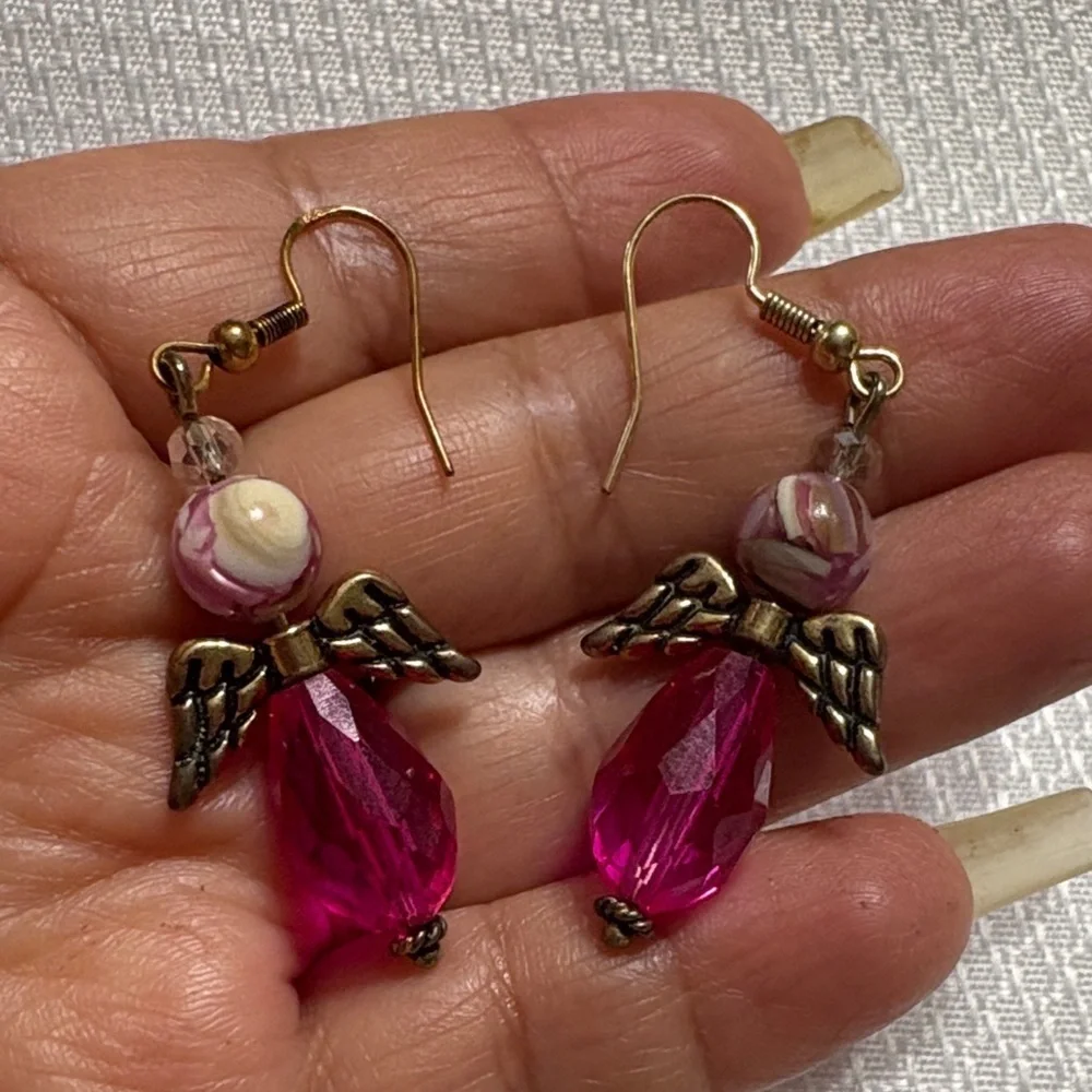 Pink Angel Wing Earrings